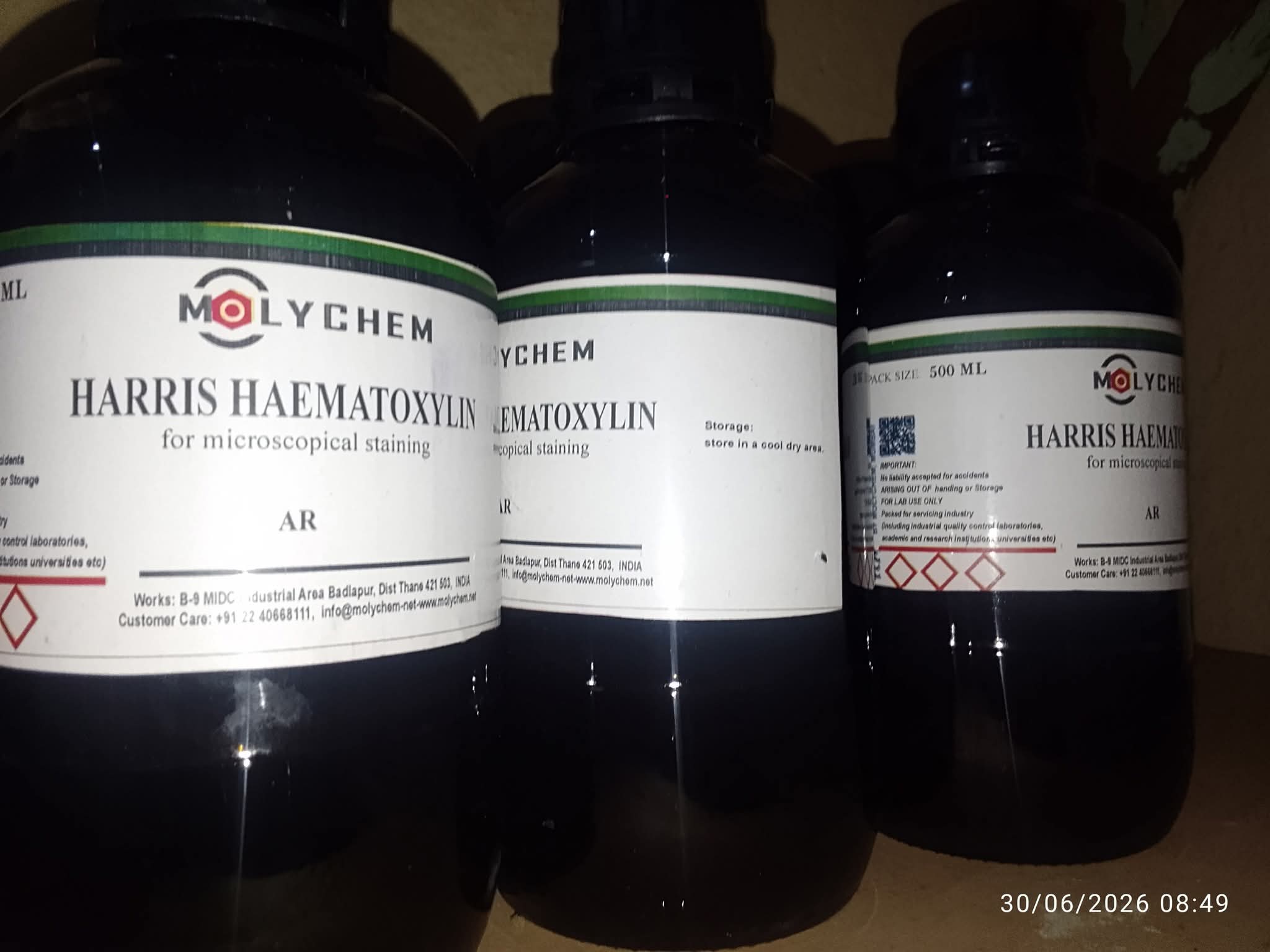 Hématoxyline de Harris (Harris Haematoxylin AR) 500 ml - Molychem