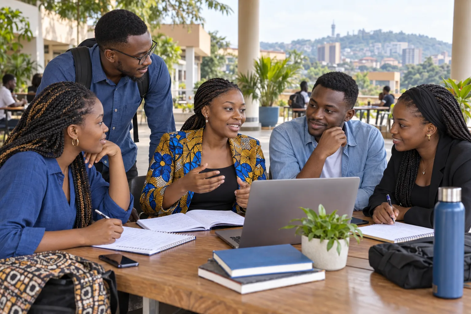 Illustration d'étudiants africains organisant une réunion associative
